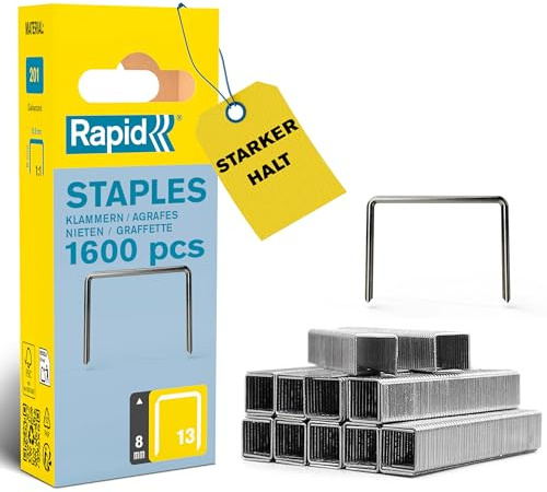 Rapid Fintrådsklammer Av Hög Kvalitet, För Textilier, Klammer Nr. 13, Benlängd 8 mm, För Häftpistoler, Galvaniserad Stål, 1600-pack (40109520)