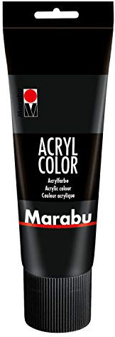 Marabu 12010025073 - Acryl Color schwarz 225 ml, cremige Acrylfarbe auf Wasserbasis, schnell trocknend, lichtecht, wasserfest, zum Auftragen mit Pinsel und Schwamm auf Leinwand, Papier und Holz