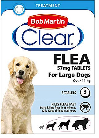 Bob Martin Clear | Flea Tablets for Large Dogs (11Kg+) | Effective Treatment, Kills 100% of Fleas within 24 Hours (6 Packs of 3 Tablets)