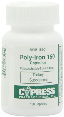 Dietary Supplement - Poly Iron Capsules 150 mg (100 caps per bottle) by Cypress Pharmaceutical #185-01 (1 Bottle of 100 Caps)