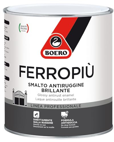 FERROPIU' MICACEO BOERO SMALTO ANTIRUGGINE X INTERNI ED ESTERNI APPLICABILE DIRETTAMENTE SULLA RUGGINE, ASPETTO ANTICO LT. 0,750 GRIGIO CHIARO GRANA FINE.