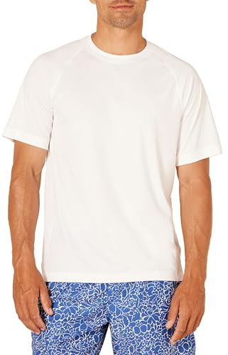 Amazon Essentials Men's Slim-Fit Short-Sleeve Quick-Dry UPF 50 Swim Tee, White, Medium
