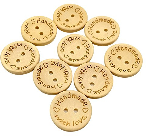 Newkeen 100 Pezzi in Legno Naturale Pulsante Cucito Scrapbooking DIY Craft, 20 mm Handmade with Love Bottoni Decorativi, a Mano con Amore Bottoni, Merceria per Fai da Te Creativo
