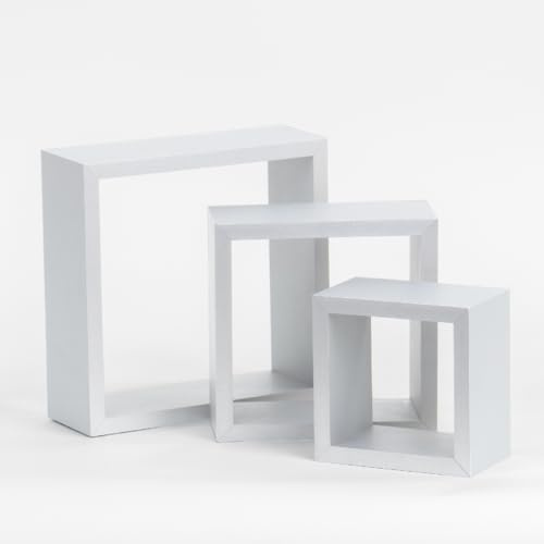 Anika Floating Shelves/Cube Shaped Design/Set of 3 / Large, Medium, Small (White)