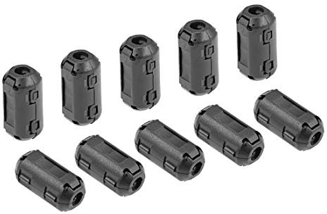 sourcing map Ferrita Núcleos Anillo Enganchable RFI EMI Ruido Supresión Filtro Clip cable 10uds Negro 5mm