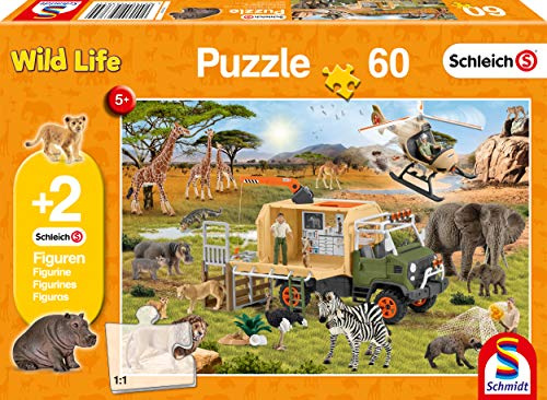 Schmidt Spiele CGS 56384 Schleich Adventure Animal Rescue 60 Pieces Children's Puzzle with Two Original Figures, Colourful, Multicolor, Standard Size