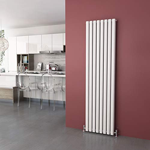 ELEGANT Vertical Radiator Double Oval Panel Column Central Heating Designer Radiators (1800x480mm Double, White)