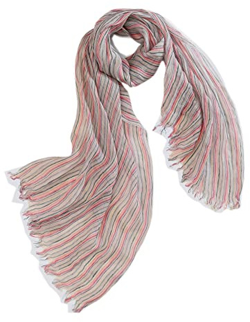 Prettystern bufanda de lino de verano a rayas Multicolor para hombre y mujer bufanda con flecos abiertos blanco azul rosa T79