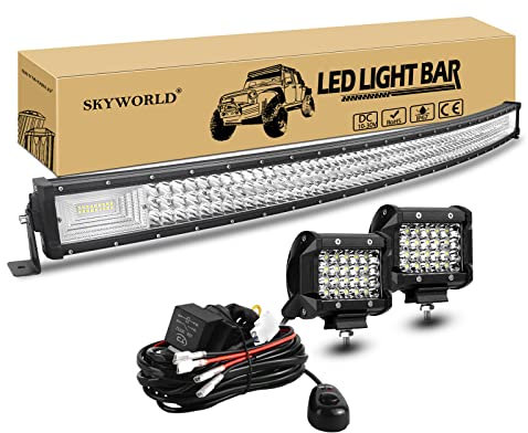 SKYWORLD LED Arbeitsscheinwerfer Bar, 127CM 648W Gebogen LED Offroad Scheinwerfer Arbeitslicht, 2 x 60W Zusatzscheinwerfer Beleuchtung mit 12V kabelbaum Auto Traktor SUV LKW KFZ 4x4 Nebelscheinwerfer