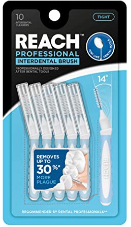 Reach Interdental Brush Cleaners, 1mm, Tight, Sensitive Gum Protection, Plaque Remover for Teeth, Braces Flossers, Braces Brush, Dental Toothbrushes, Oral Care, 1 Pack, 10 Count