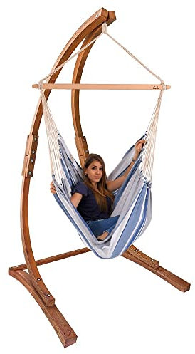 Lola Mammut Hängesesselgestell aus Lärchenholz FSC max. 130 kg belastbar wetterfest mit Lola XL Premium Hängesessel Brasil Sofa Marine Spreizstab 110 cm