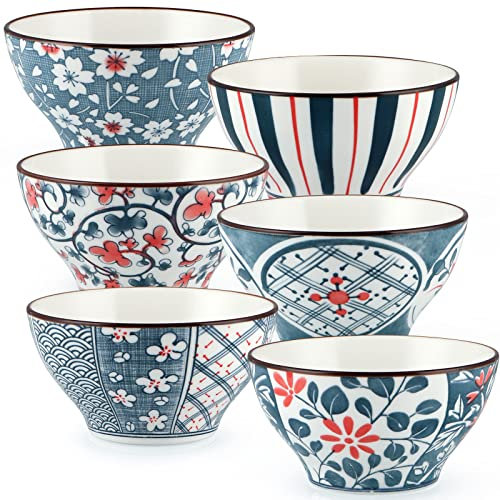 Skelang 6 cuencos de porcelana de 350 ml, cuencos para cereales, cuencos de cerámica japonesa, para almacenar cereales, sopa, postre, arroz