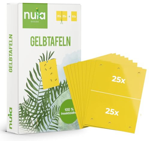 NUIA® Premium Gelbtafel-Set: 25x2 (50) Gelbsticker gegen Trauermücken - effektive Klebefalle für Zimmerpflanzen - Obstfliegenfalle - Gelbfalle gegen Fliegen in Blumenerde