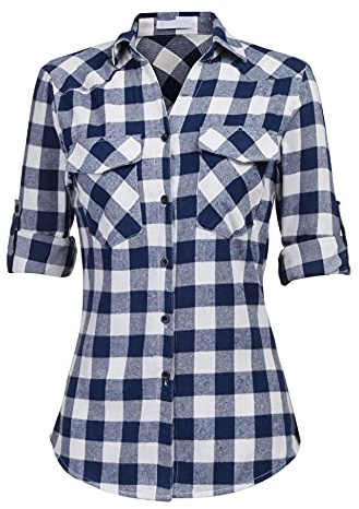 Zeagoo Donna Camicia Quadri Maniche Lunghe Bluse Oversize Comoda Bottoni Camicetta Stile di Boyfriend Tops per Primavera Autunno Inverno Shirts Blu S