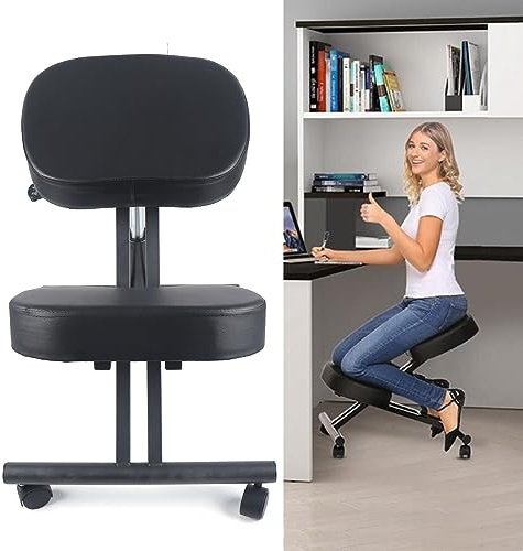 Fermoirper Silla de rodilla taburete de acero taburete de rodilla ortopédico oficina silla de computadora silla de salud taburete de rodilla, negro