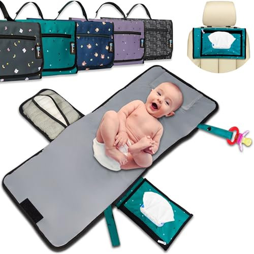 BUBENHERZ Windeltasche Für Baby & Kleinkind mit XL Wickelunterlage für unterwegs - Anti-Rutsch-Feuchttuchfach für jede Größe - Kleine Wickeltasche Organizer GREENFEETS