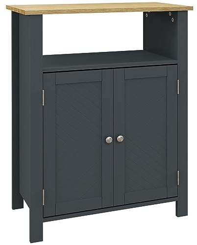 kleankin Mobiletto Bagno a 3 Ripiani in MDF e Truciolato con Ripiano Interno Regolabile e 2 Ante, 60x30x80.5 cm, Grigio e Color Legno