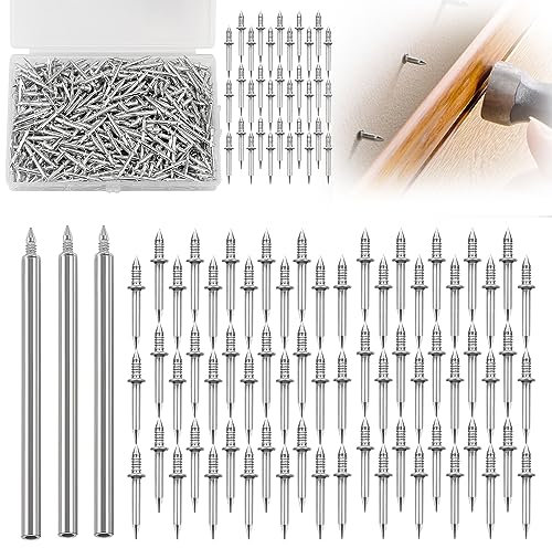 Nahtloser Nagel mit Doppelköpfigem Sockelfaden 500 Stück Nägel Wand Doppelköpfige Nägel für Sockelleisten ohne Spuren Unsichtbare Sicherheitsschrauben mit einem nagelspezifischen Hülsenwerkzeug