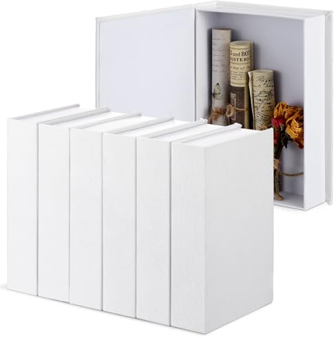 Geyoga 6 Pcs Faux Book Box Decorative Books Modern Linen Fake Books Decor for Coffee Table DIY Crafts Storage Home Bookshelf Cafe Hotel Decoration Display, 8.6 x 6.1 x 1.8 Inch (White)