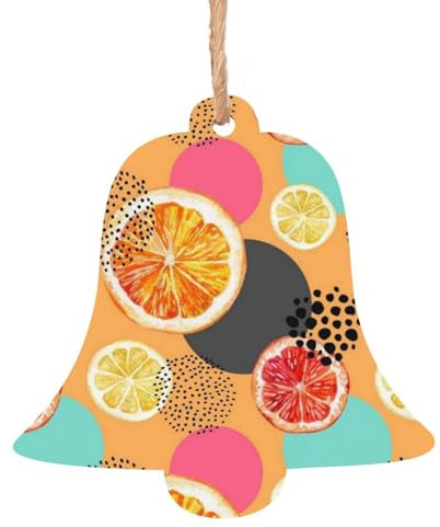 limone frutta pittura ornamenti di Natale in legno a forma di campana di legno ornamenti da appendere albero di Natale ornamenti di Natale angolo campana vacanza appeso decorazioni natalizie