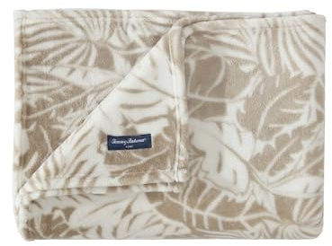 Tommy Bahama - prydnadsfilt, plysch fleece sängkläder, tropisk heminredning för säng eller soffa (Costa Blanca beige, 127 cm x 178 cm)
