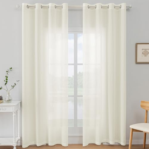 Ystyle Tende per Interni con Anelli 2 Pezzi, 140x145 CM, Beige | Tende Camera da Letto Soggiorno, Tende Moderne per Salotto Casa Finestra, Tenda Trasparenti Voile Semi Eleganti