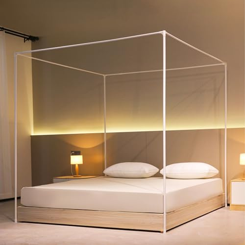 Beyeutao White Bed Canopy Frame W100 x L200 x H200 cm Canopy Bed Frame Single Four Poster Bed Frame Bed Curtains Frame 4 Poster Mosquito Net Frame for Bed Play Tent Frame Outdoor or Indoor.
