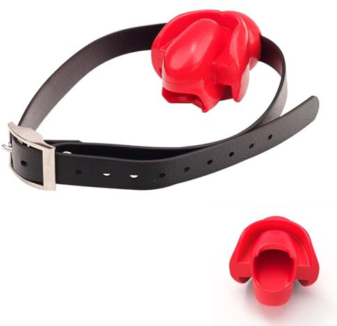 BDSMAGE Mouth Gag Bondage Sex Gag, Mouth Ball Gag Adjustable Leather Strap Open Mouth Gag Fetish BDSM Erotic Sex Toys for Couples (Red)