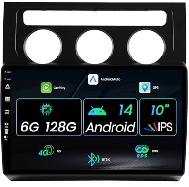 MISONDA 2 Din 10 tums Android-bilradio för VW Touran 2003-2010 med GPS Navi Bluetooth-stöd | DAB | USB | Carplay|Android Auto| Wi-Fi | 4G|MirrorLink| RDS | USB |6G+128G