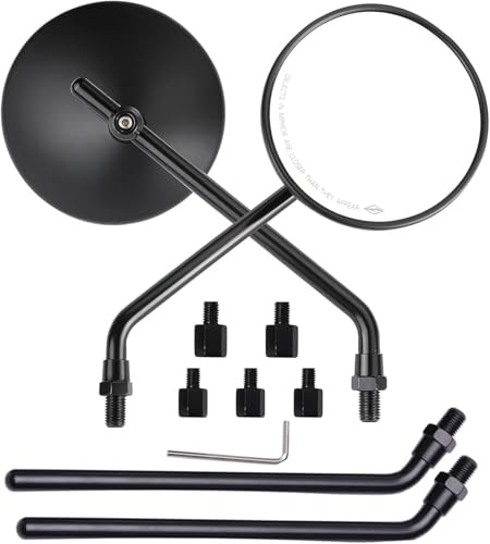 DREAMIZER 3 Motorcycle Handlebar Mirrors CNC Round Rear View Side Mirrors Universal 8mm 10mm Compatible with Harley Sportster 883 1200 Softail Dyna Cafe Racer Cruiser Chopper Bobber Scooter E-bikes