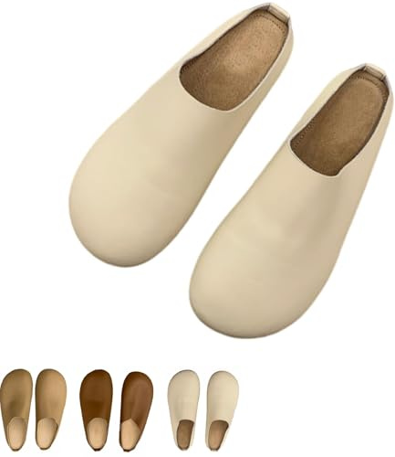 Pantuflas ortopédicas de cuero italiano para mujer, zapatos ortopédicos sin cordones con puntera cerrada y zuecos con soporte de arco, beige, 39 EU
