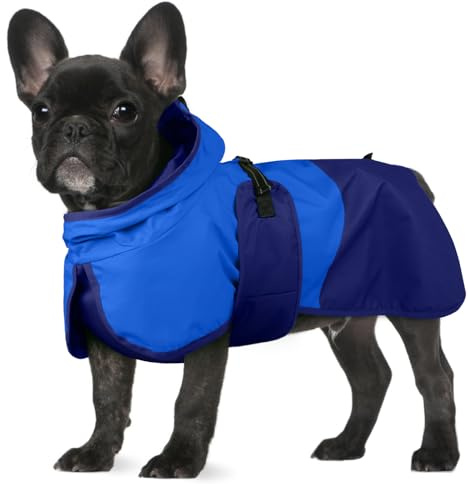 BRKURLEG Dog Raincoat Adjustable Dog Rain Jacket with Hood Dogs Waterproof Rainproof Jacket with Leash Hole Pet Poncho Rain Coat Poncho with Reflective Strip, Blue, S