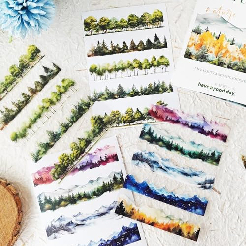 Scrapbooking Stickers Zubehör Book Set,20 Blätter Wald Scrapbooking Ästhetische Aufkleber,Natural Sticker für Scrapbook,Journal,Junk Journal,Kalender,Waldbaum Aufkleber für Erwachsene(Nature Breath)