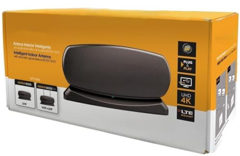 Inomhusantenn, hög förstärkning, kompakt design, enkel installation, idealisk för förbättrad TV-signal och mottagning i stängda miljöer.