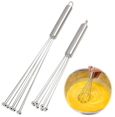 2 Stück Edelstahl Kugelbesen Set aus 304 Edelstahl – Hochwertige Schneebesen zum Mischen, Rühren, Schlagen und Kochen mit 10 Klauen für optimale Ergebnisse in der Küche