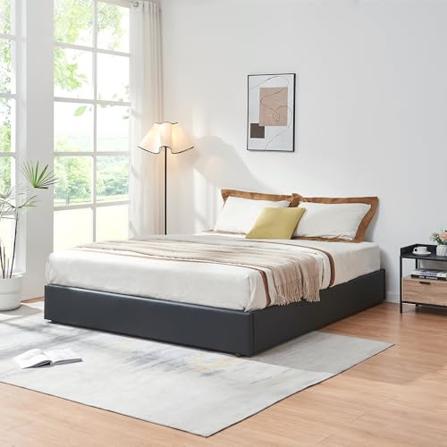 [en.casa] Struttura Letto Matrimoniale King Size 180x200 cm con Zona di Riposo Ribaltabile Contenitore Letto Doppio a 2 Piazze Rivestito in Similpelle - Nero