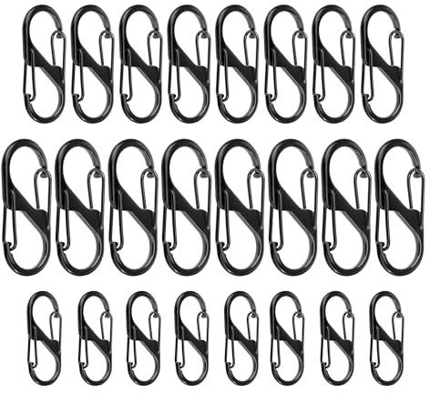 Songella Moschettone a Forma di S Doppio Moschettone Ganci Moschettone Piccolo 50mm 40mm 30mm 24 Pezzi Nero per Campeggio Escursioni