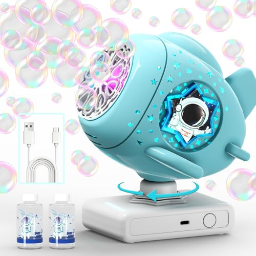 Cooldele Seifenblasenmaschine, USB-C Aufladung automatischer 360°-Drehung und LED-Beleuchtung –Ideal für Geburtstage, Partys und Hochzeiten sowie als Geschenk für Kinder 3-5 5-8