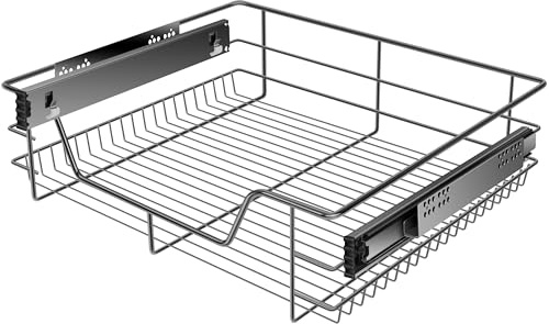 KESSER® Cassetto telescopico da 60 cm per armadio, con finitura cromata in acciaio inossidabile, inserto per cassetto per armadio da cucina, estraibile, Antracite
