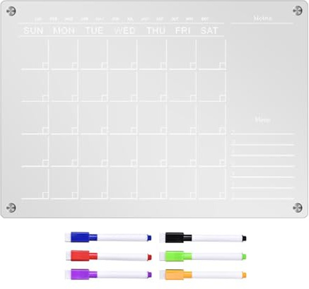 Calendrier hebdomadaire magnétique – Tableau effaçable en acrylique transparent, planificateur effaçable à sec pour réfrigérateur, organisateur de notes sur tableau blanc, de planification men