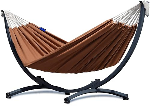 Potenza Hamac avec Support en Acier KOMPACT | pour 1 Personne | Support en Acier sablé | Charge maximale 120 kg | Fabriqué en UE (Caramel)