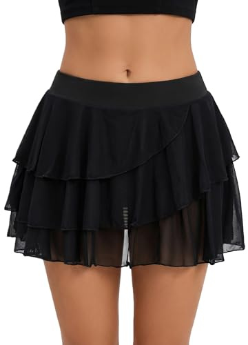 Avidlove Women's Pleated Mini Skirt with Shorts Sexy Layered Ruffle Skirt | Elastic Waist,Casual,Mesh,Party Rave,Stylish and Versatile,Festival Outfits,Beach Vacations