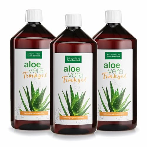 Sanct Bernhard Aloe Vera Drink (3x 1L) Aus dem unverdünnten Aloe Vera Saft frischer Pflanzen | Trinkgel von der Barbadensis Miller Pflanze | Höchste Qualität | Naturprodukt | Made in Germany