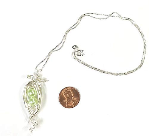 Two Peas in a Pod Hand Wire Wrapped Necklace with 2 mint glass pearl peas, comes on a 20 inch sterling silver box chain
