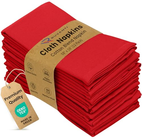 Ruvanti Cloth Napkins Set of 12, Cotton Enrich 18âx18â - Red