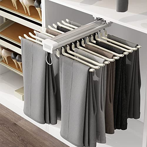Nisorpa Pull Out Trousers Rack, Extendable Trouser Hanger 22 Arms Pants Rack Pants Holder Pull Out Clothes Rail Space Saving Wardrobe Organizer Weight Capacity 30KG, Beige