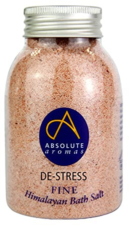 Absolute Aromas De-Stress Fine Himalayan Bath Salt 300g - Natural Pink Fine Himalayan Salt Infused with 100% Pure Essential Oils of Chamomile, Lavender, Bergamot and Jasmine