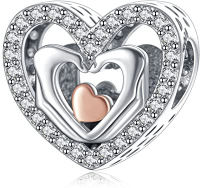Annmors Charme Hands Love Heart Anhänger S925 Sterling Silber Bracelet Bead with Cubic Zirconioa für Europäische Armbänder Halskette,Schmuck Geschenk Christmas für Damen Herren