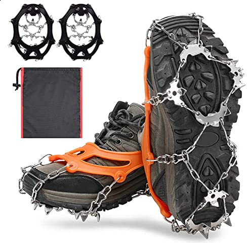 Grödel Steigeisen für Bergschuhe Schuhkrallen mit 19 Edelstahl Zähne,Schuhkrallen Anti Rutsch Schuhspikes für Winter Walking Wandern Klettern Bergsteigen Trekking (Schwarz, M)
