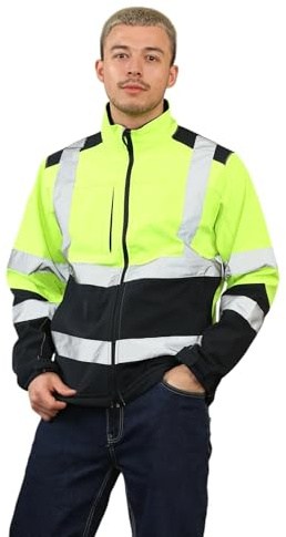 Aviator London Veste de travail en Softshell pour homme haute visibilité réfléchissante imperméable de sécurité pour chantier, Jaune/bleu marine, XXL
